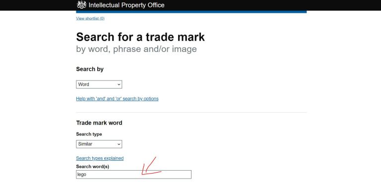 View of UK trademark search