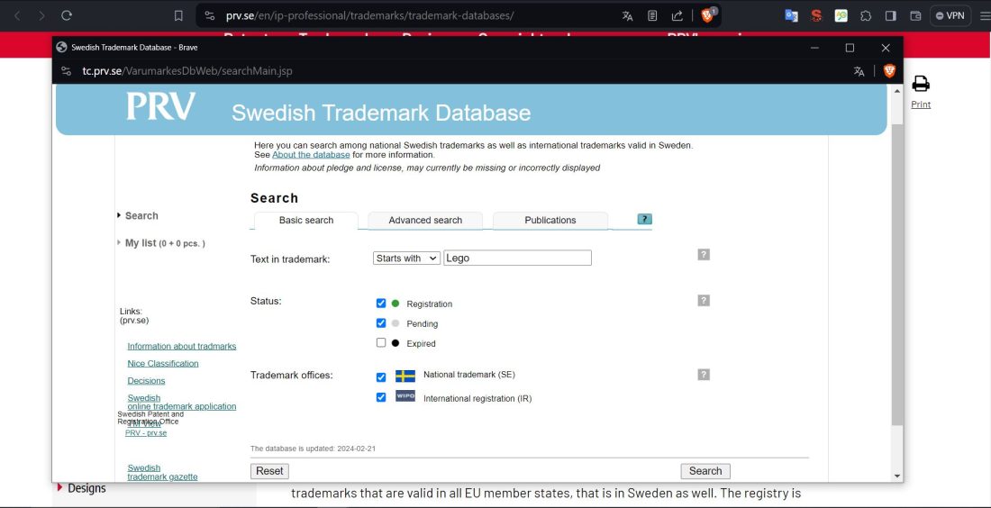Curated visual reference: Picture Idea: Sweden Trademark Search Database